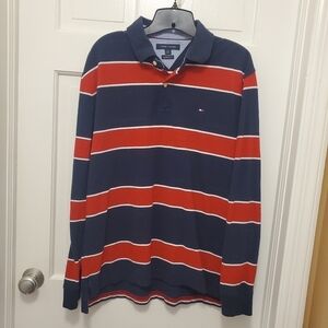 Tommy Hilfiger Navy and Red Striped Knit Top Size Large, Casual